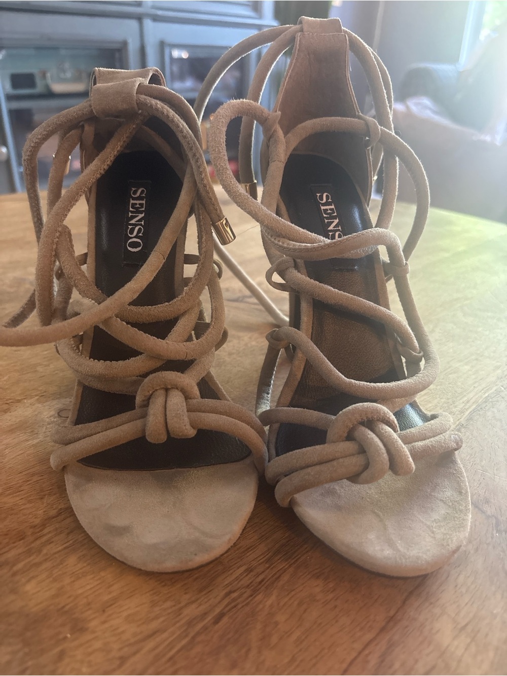 SENSO Beige Suede Lace-Up Knot Heels
